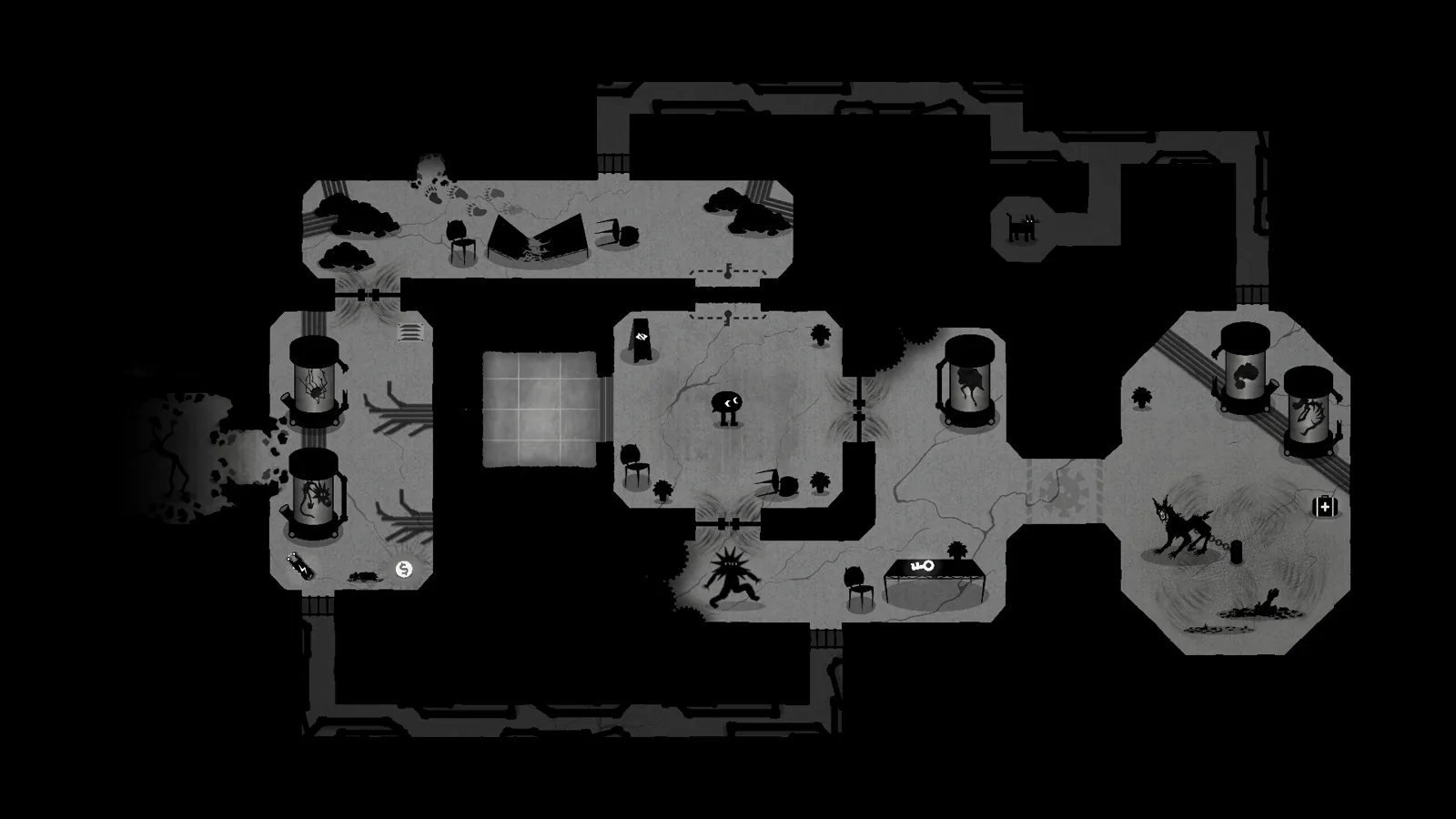 Map visual: top-down view of the research facility